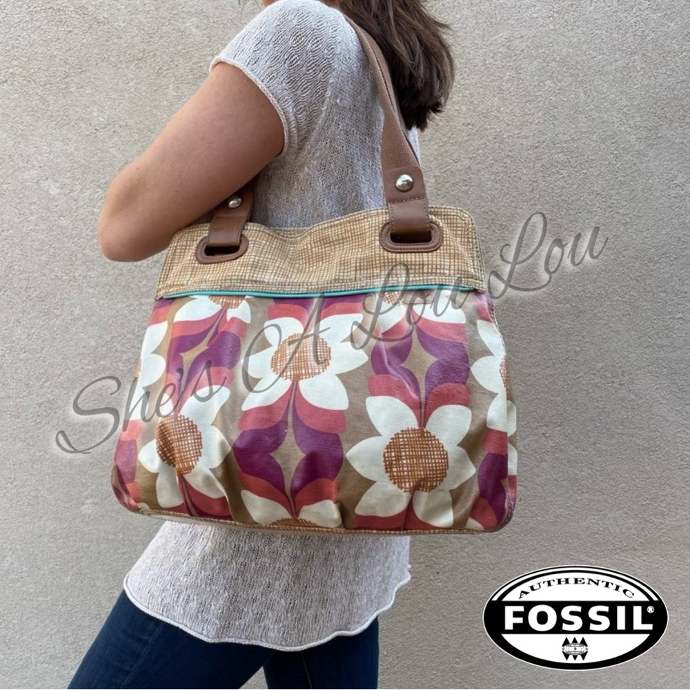 FOSSIL🌸Waxed Canvas Floral Shoulder Bag/Tote